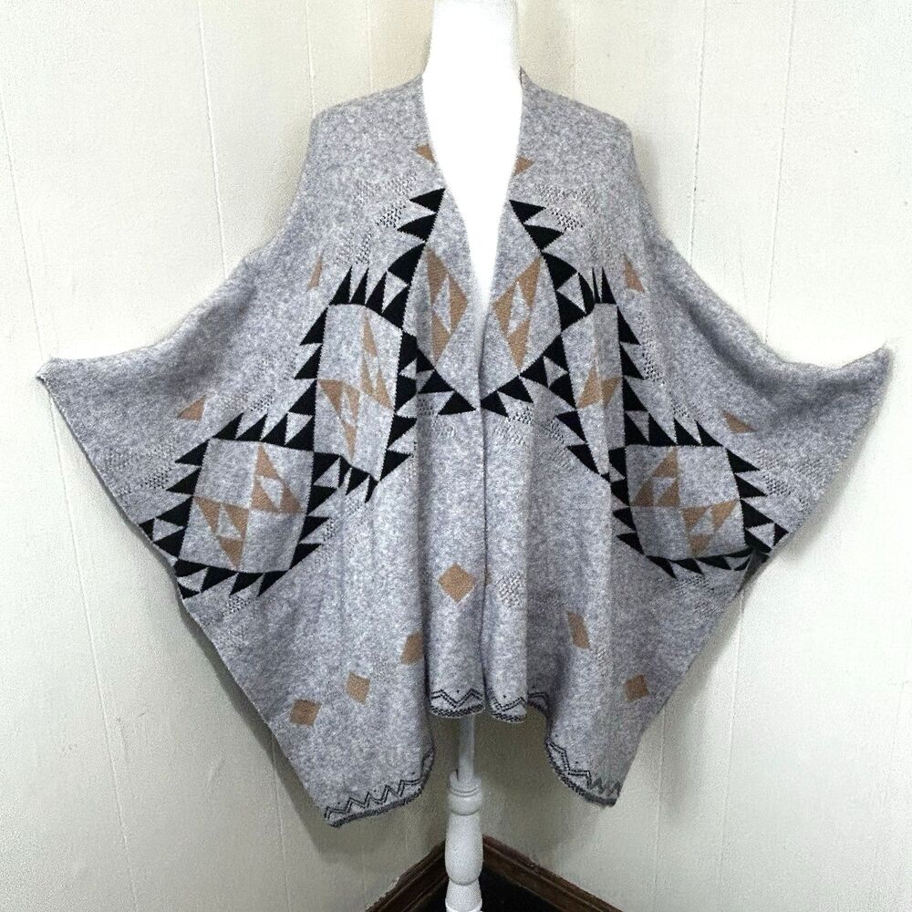 Mystree Multicolor Open Front Poncho One Size Southwestern Style Soft Oversized
